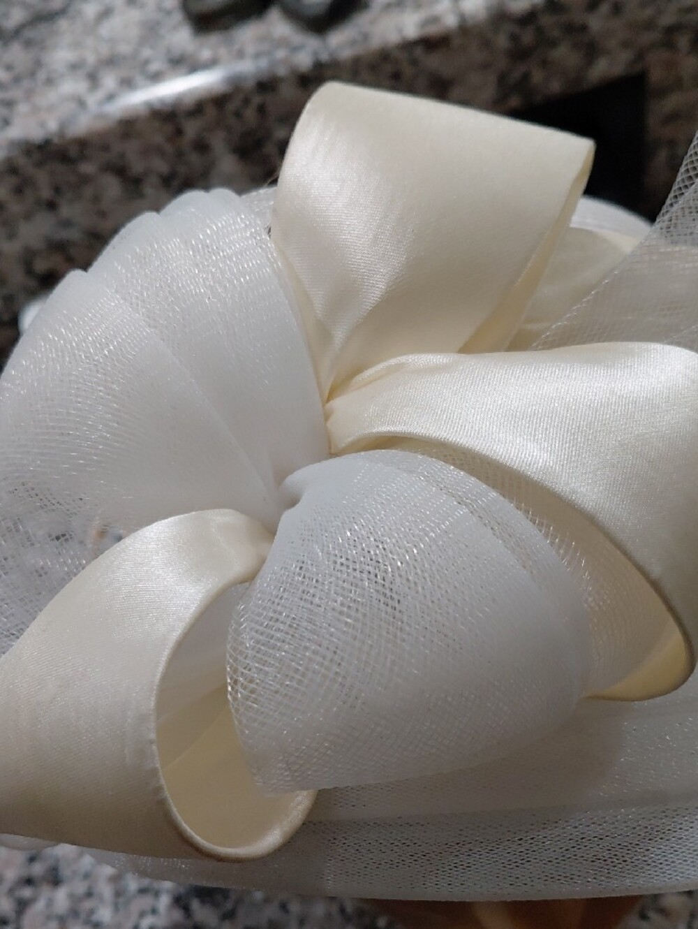 Elegant Cream Women's Dress Hat with Bow Mr.Hi Collection Little Stain Inside - Picture 3 of 11